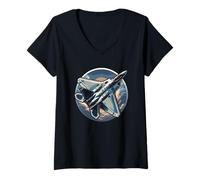 Mujer F-22 Fighter Jet Plane Avión Militar Avión Gráfico Camiseta Cuello V