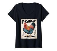 Mujer F-Caw-F Chicken FCAWF Chicken Funny Humor Japanese Art Camiseta Cuello V