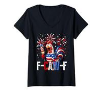 Mujer F Caw F Funny 4th of July American Flag Rooster Meme Camiseta Cuello V