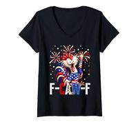Mujer F Caw F Funny 4th of July American Flag Rooster Meme Camiseta Cuello V