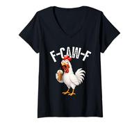 Mujer F-Caw-F Funny Chicken Hilarious Rooster Holding Iced Coffee Camiseta Cuello V
