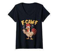 Mujer F-Caw-F Funny Chicken Humor Cita Gritando Gallo Meme Art Camiseta Cuello V