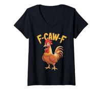 Mujer F-Caw-F Funny Chicken Humor Cita Gritando Gallo Meme Art Camiseta Cuello V
