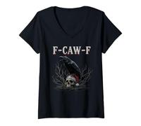 Mujer F-Caw-F Funny Crow pájaro Negro Santa Skull Navidad Meme tee Camiseta Cuello V