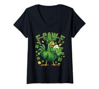 Mujer F-Caw-F Green Rooster Paddy's Day Desfile irlandés Camiseta Cuello V