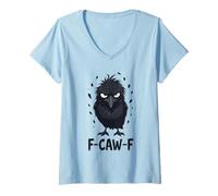 Mujer F-Caw-F Raven Moon Gothic Halloween, Amante de los pájaros Cuervos Negros Camiseta Cuello V
