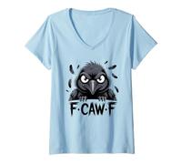 Mujer F-Caw-F Raven Moon Gothic Halloween, Amante de los pájaros Cuervos Negros Camiseta Cuello V