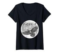 Mujer F Caw F Raven Moon Halloween Diseño con Cuervos Pájaro Negro Camiseta Cuello V