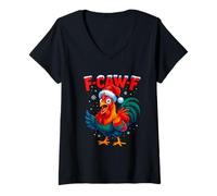 Mujer F Caw F Rooster Funny Christmas Chicken Adult Humor Sarcasm Camiseta Cuello V