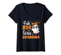 Mujer Fab Boo Lous Grandma Ghost Fabulous Halloween Matching Camiseta Cuello V