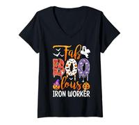 Mujer Fab Boo Lous Iron Worker Boo Ghost Pumpkin Halloween Camiseta Cuello V