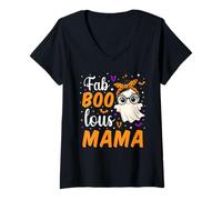 Mujer Fab Boo Lous Mama Fabulous Ghost Halloween Mother Matching Camiseta Cuello V