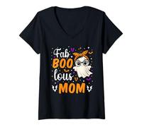 Mujer Fab Boo Lous Mom Fabulous Ghost Halloween Mother Matching Camiseta Cuello V