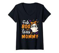 Mujer Fab Boo Lous Mommy Fabulous Ghost Halloween Mother Matching Camiseta Cuello V