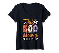 Mujer Fab Boo Lous Negociador Boo Fantasma Calabaza Halloween Camiseta Cuello V