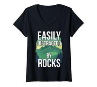 Mujer Fácilmente distraído por Rocas geólogo montaña Rockhounding Camiseta Cuello V