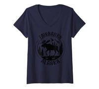 Mujer Fairbanks Alaska EST 1901 Alaska Alce Ciervo Alce Retro Camiseta Cuello V