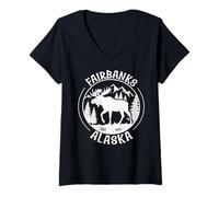 Mujer Fairbanks Alaska EST 1901 Alaska Alce Ciervo Alce Vintage Camiseta Cuello V