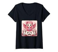 Mujer Fairy Bat Kawaii Pastel Goth Espeluznante Lindo Esqueleto Camiseta Cuello V