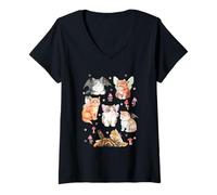 Mujer Fairy Cats and Mushrooms Fantasy Camiseta Cuello V