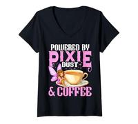 Mujer Fairy Powered by Pixie Dust and Coffee para Mujer Fairy Camiseta Cuello V