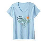 Mujer Faith Can Move Mountains Boho Floral Mountain Flower Heart Camiseta Cuello V