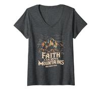 Mujer Faith Can Move Mountains Camisa Cristiana para Hombres, Mujeres y niños Camiseta Cuello V