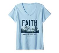 Mujer Faith Can Move Mountains - Matthew 17:20 Nature Inspiration Camiseta Cuello V