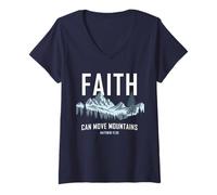 Mujer Faith Can Move Mountains - Matthew 17:20 Nature Inspiration Camiseta Cuello V