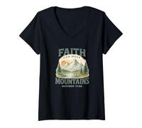 Mujer Faith Can Move Mountains Matthew 17:20 Watercolor Hand Drawn Camiseta Cuello V