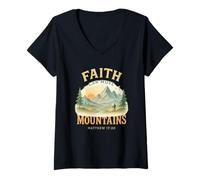 Mujer Faith Can Move Mountains Matthew 17:20 Watercolor Scene Camiseta Cuello V