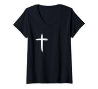 Mujer Faith Cross Christian For Him Her Fathers Camiseta Cuello V