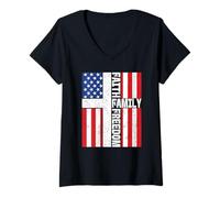 Mujer Faith Family Freedom Patriotic Christian Vintage Bandera de Estados Unidos Camiseta Cuello V