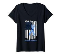Mujer Faith Hope Love Diabetes Awareness - Cinta de bandera de Estados Unidos, color azul Camiseta Cuello V