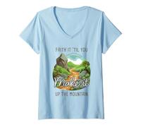 Mujer Faith it 'Till You Make it Up The Mountain 2 Cor 5:7 Camping Camiseta Cuello V