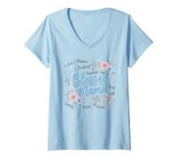 Mujer Faith Mama Grateful Thankful - Cruz Floral Camiseta Cuello V