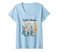 Mujer Faith Mama Raising Arrows, Floral Oscuro, Regalo para mamá Cristiana Camiseta Cuello V
