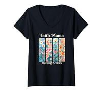 Mujer Faith Mama Raising Arrows, Regalo Floral para mamá Cristiana Camiseta Cuello V
