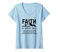 Mujer Faith Mountain Christian Cita Alabanza a Dios Biblia Escritura Camiseta Cuello V