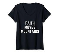 Mujer Faith Moves Mountains Ropa Cristiana Verso de la Biblia Jesús Camiseta Cuello V