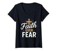 Mujer Faith Over Fear Bible Verse Inspired Christian Men Women Kid Camiseta Cuello V