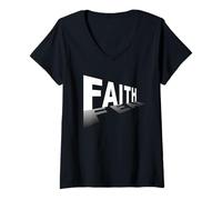 Mujer Faith Over Fear - Christian Minimal Text Graphic (Black) Camiseta Cuello V