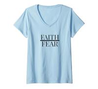 Mujer Faith Over Fear - Cita Cristiana inspiradora Positiva Camiseta Cuello V