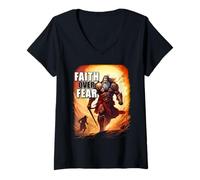 Mujer Faith Over Fear - David Goliath Epic Bible Comic Graphic Camiseta Cuello V