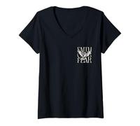 Mujer Faith Over Fear Dove, tipografía Cristiana inspiradora y audaz Camiseta Cuello V