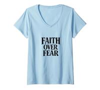 Mujer Faith Over Fear Quotes Illustration Graphic Designs Camiseta Cuello V