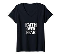 Mujer Faith Over Fear Quotes Illustration Graphic Designs Camiseta Cuello V