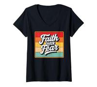 Mujer Faith Over Fear Retro Vintage Christian Men Women Kids Camiseta Cuello V