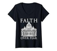 Mujer Faith Over Fear - Vaticano Cristiano religioso Fiel V2A Camiseta Cuello V