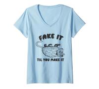 Mujer Fake Til Make It Possum Camiseta Cuello V
